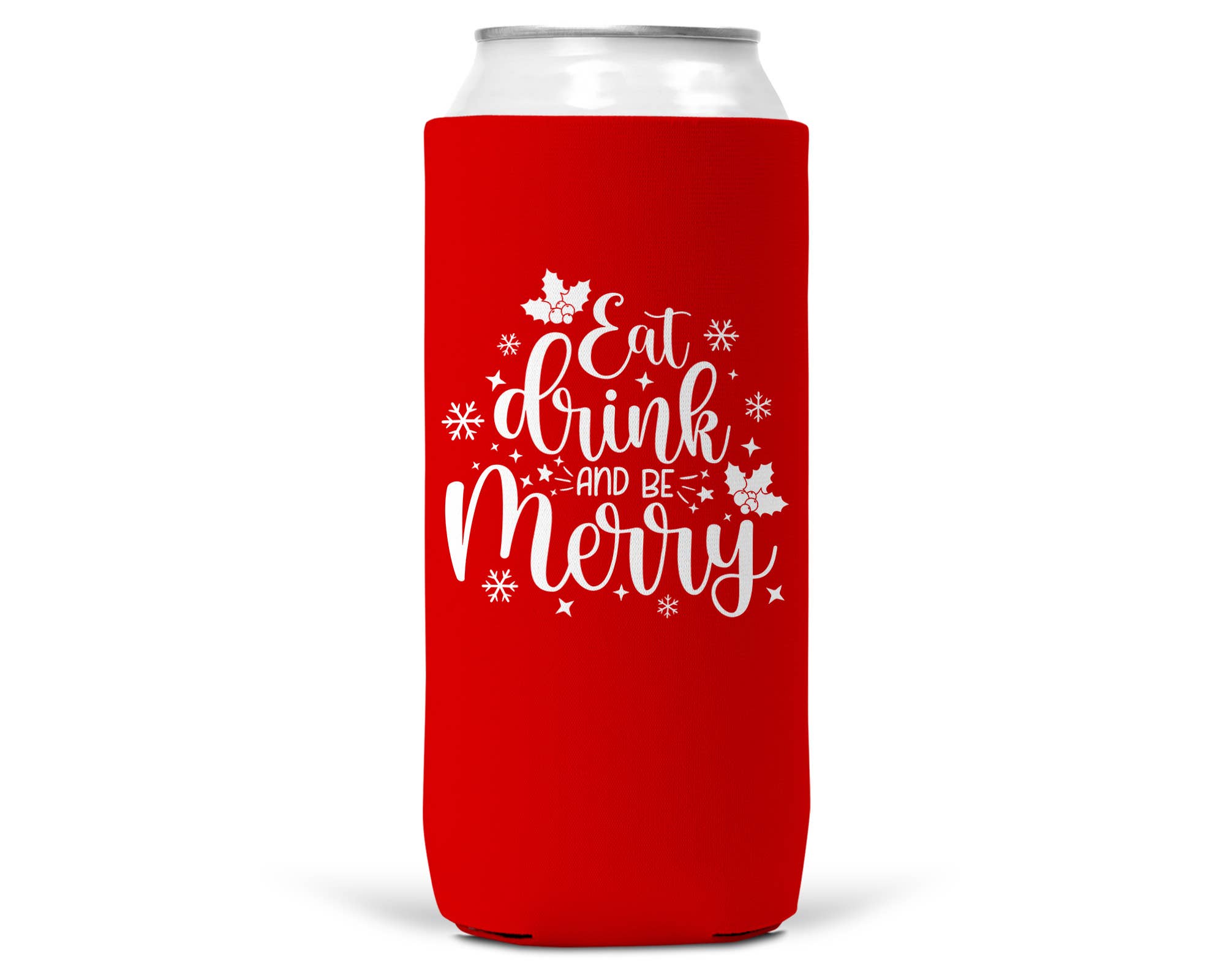 Eat Drink Be Merry Christmas SLIM CAN Coozie 12oz Slim Can