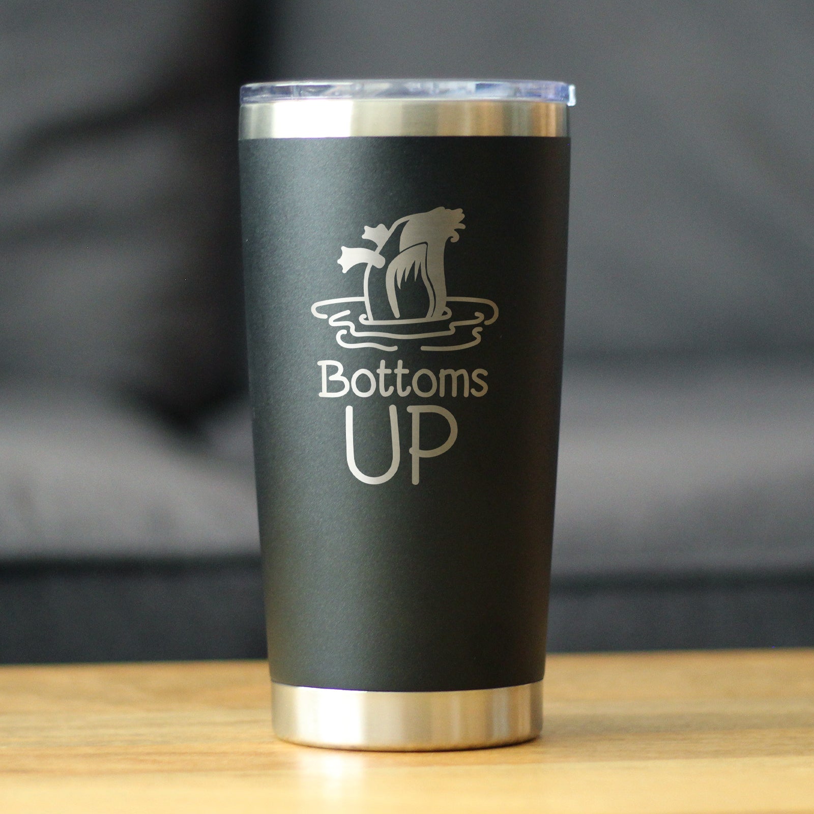 Bottoms Up - Insulated Coffee Tumbler Cup with Sliding Lid - Stainless Steel Travel Mug - Funny Duck Gifts for Women and Men