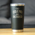 The Legend Has Retired - Insulated Coffee Tumbler Cup with Sliding Lid - Stainless Steel Insulated Mug - Funny Retirement Gifts for Boss or Coworkers