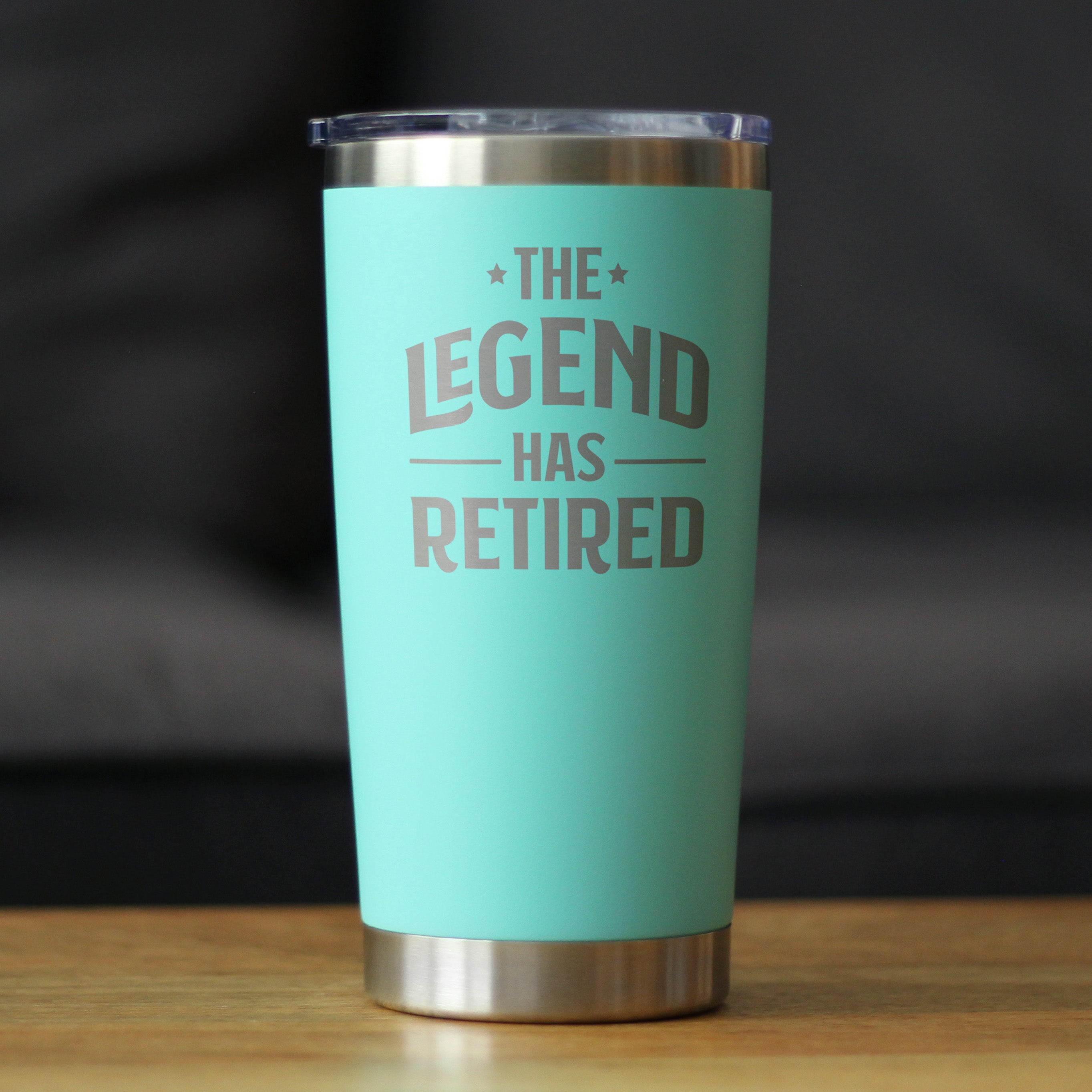 The Legend Has Retired - Insulated Coffee Tumbler Cup with Sliding Lid - Stainless Steel Insulated Mug - Funny Retirement Gifts for Boss or Coworkers