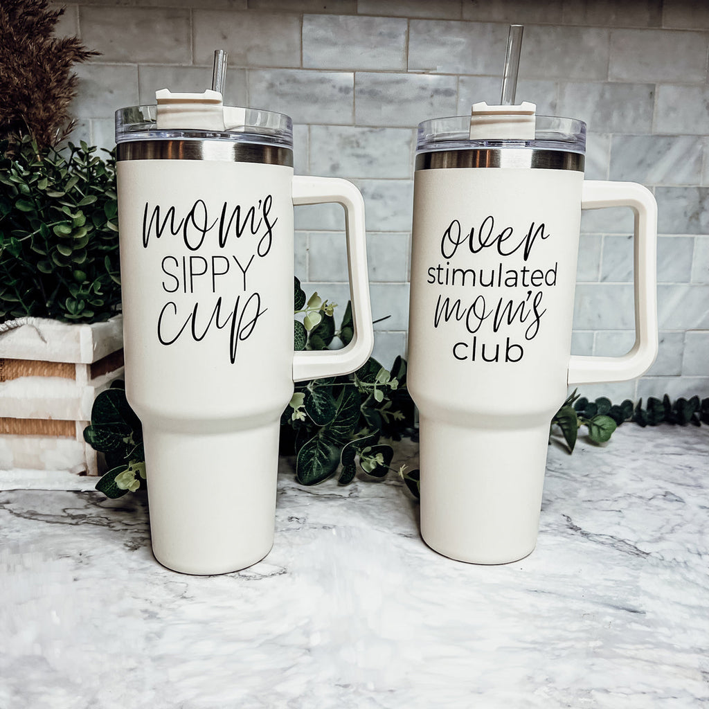 Mom Sippy Cup 40oz Insulated Travel Mug With Handle Lid And Straw