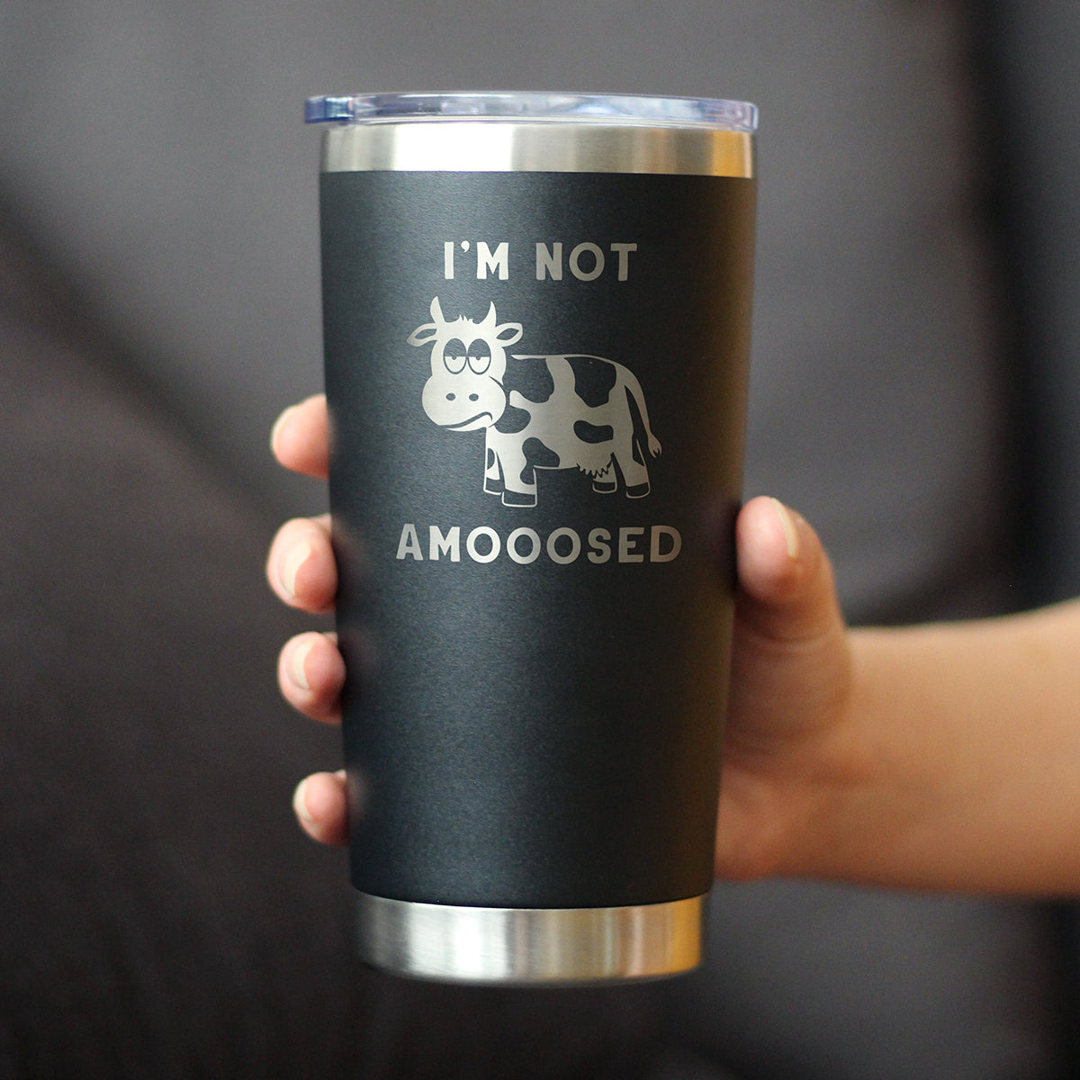 Not Amooosed - Insulated Coffee Tumbler Cup with Sliding Lid - Stainless Steel Insulated Mug - Funny Cow Themed Decor and Gifts