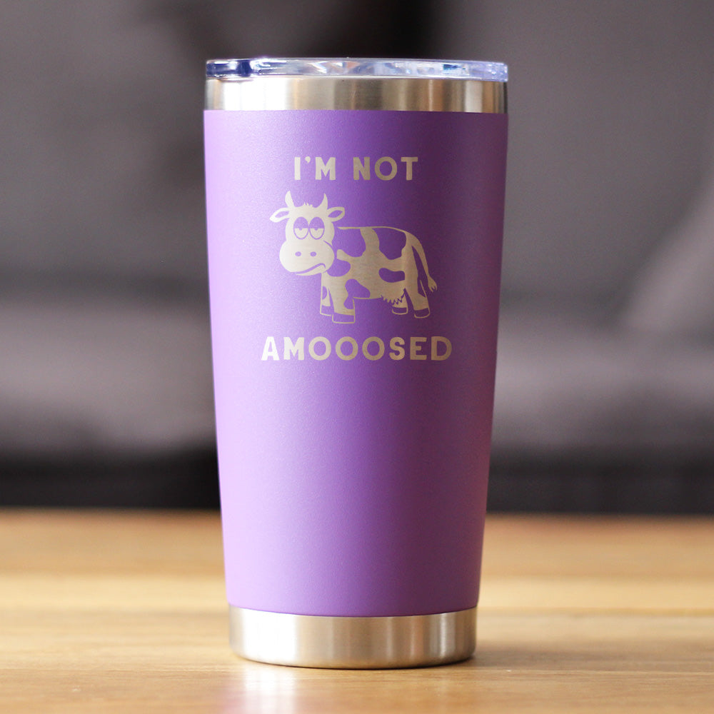 Not Amooosed - Insulated Coffee Tumbler Cup with Sliding Lid - Stainless Steel Insulated Mug - Funny Cow Themed Decor and Gifts