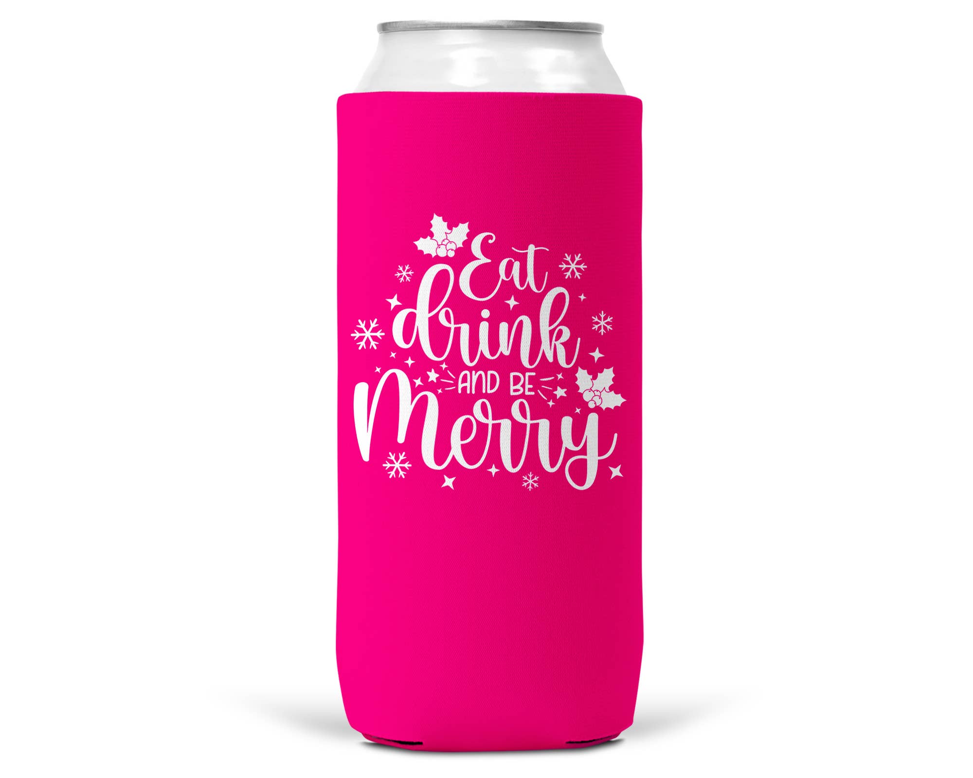 Eat Drink Be Merry Christmas SLIM CAN Coozie 12oz Slim Can