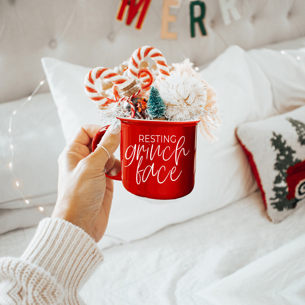 Grinch Face Mug 14.5oz Ceramic Campfire Mug Red Green Funny Holiday Coffee Cup