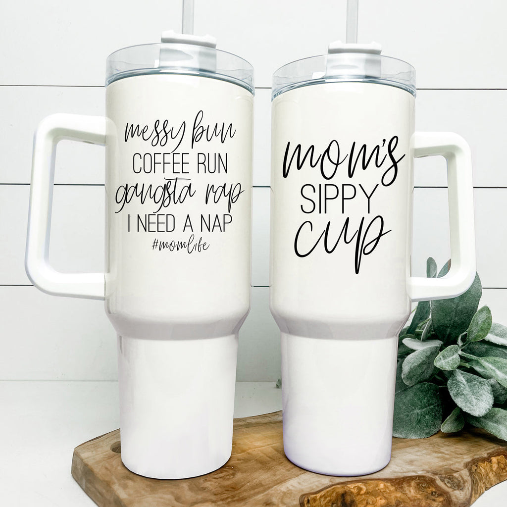 Mom Sippy Cup 40oz Insulated Travel Mug With Handle Lid And Straw