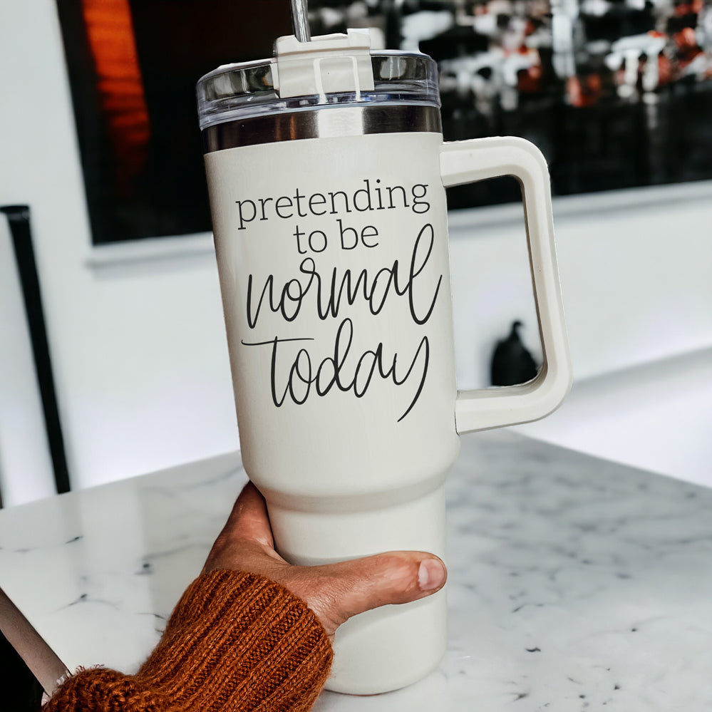 40oz Insulated Travel Tumbler Mug With Handle Lid Straw Funny Quote Double Wall