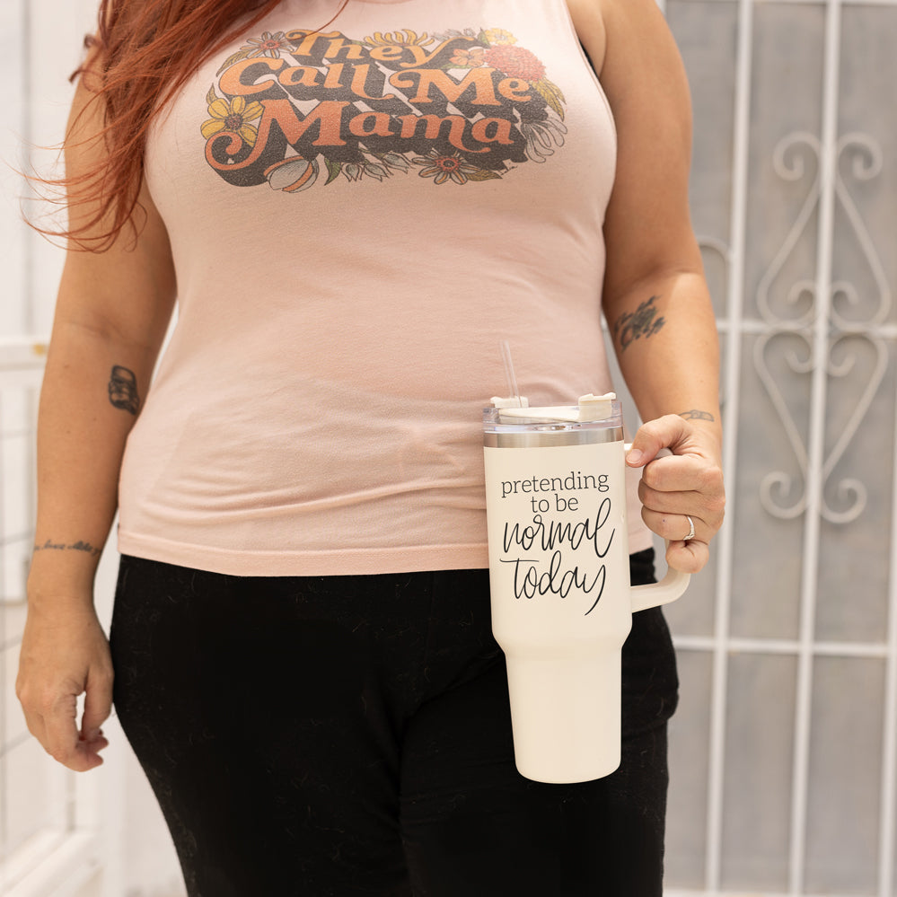 40oz Insulated Travel Tumbler Mug With Handle Lid Straw Funny Quote Double Wall