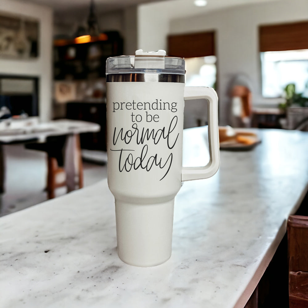 40oz Insulated Travel Tumbler Mug With Handle Lid Straw Funny Quote Double Wall
