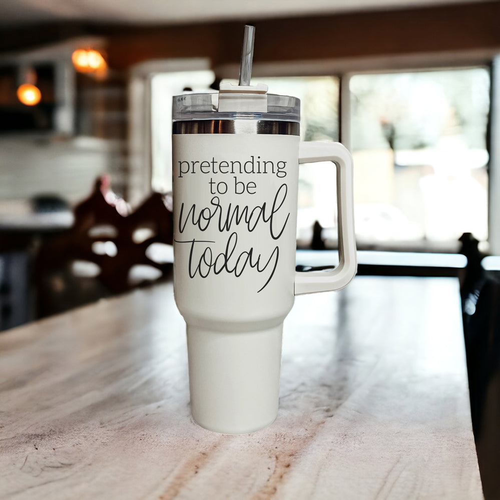 40oz Insulated Travel Tumbler Mug With Handle Lid Straw Funny Quote Double Wall