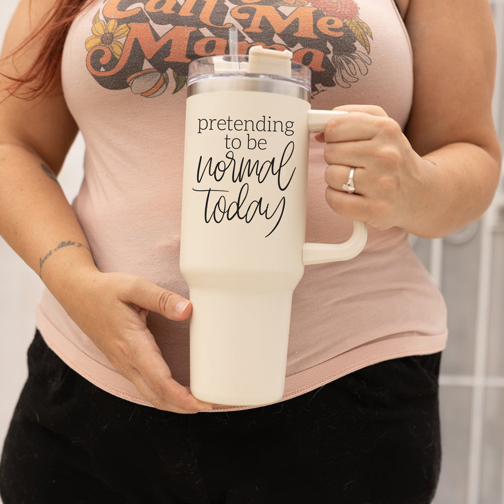 40oz Insulated Travel Tumbler Mug With Handle Lid Straw Funny Quote Double Wall