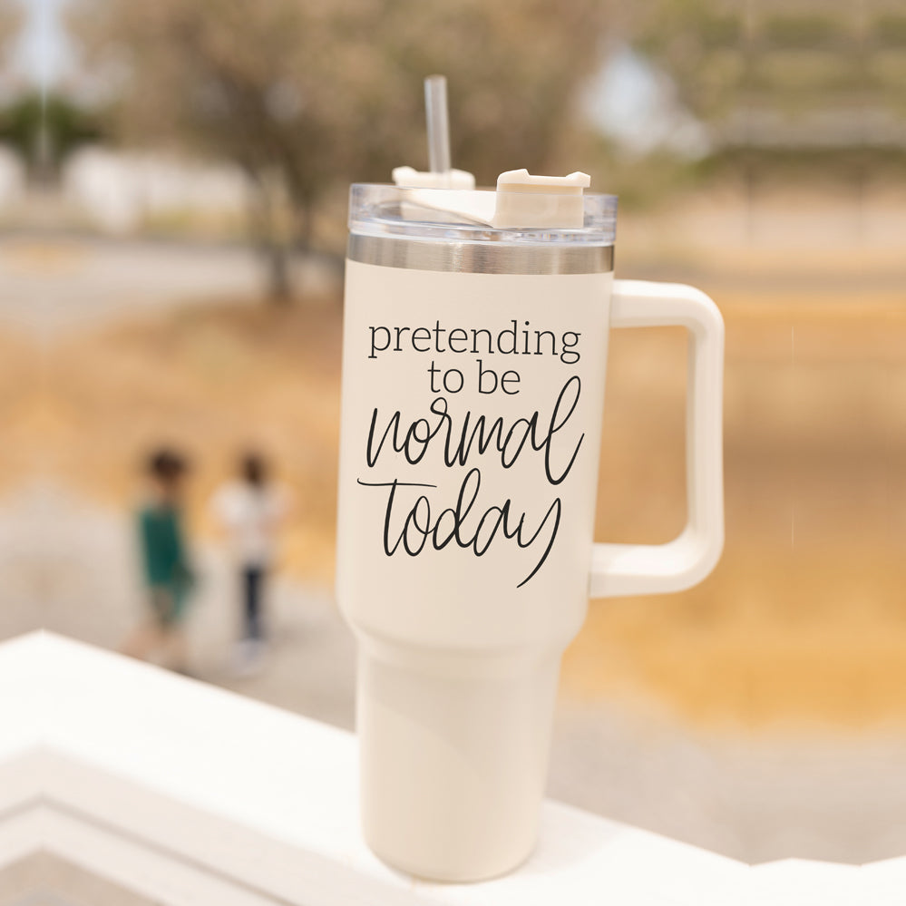 40oz Insulated Travel Tumbler Mug With Handle Lid Straw Funny Quote Double Wall