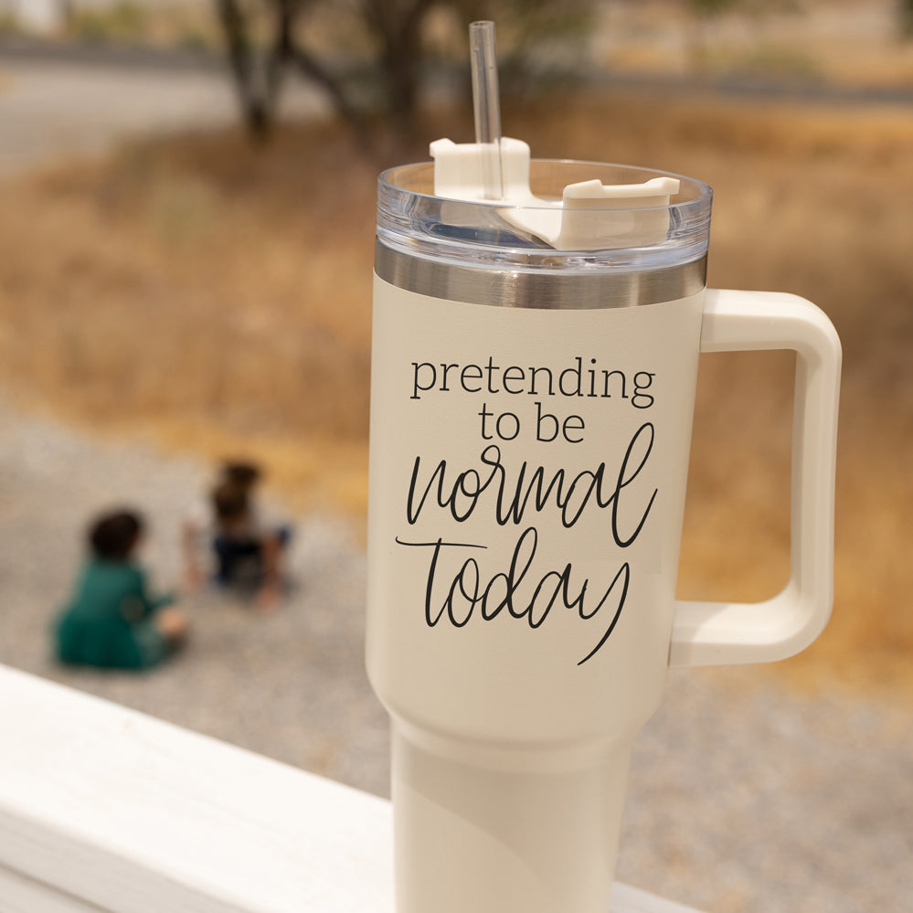 40oz Insulated Travel Tumbler Mug With Handle Lid Straw Funny Quote Double Wall
