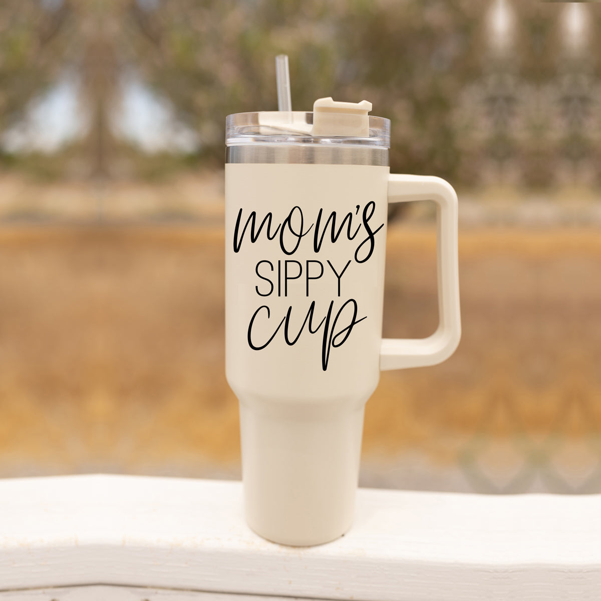 Mom Sippy Cup 40oz Insulated Travel Mug With Handle Lid And Straw