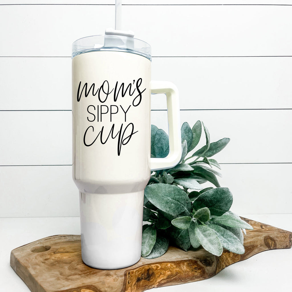 Mom Sippy Cup 40oz Insulated Travel Mug With Handle Lid And Straw