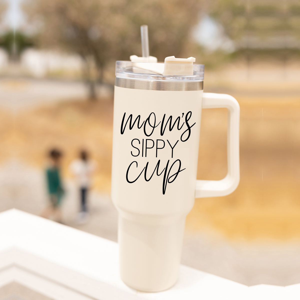 Mom Sippy Cup 40oz Insulated Travel Mug With Handle Lid And Straw